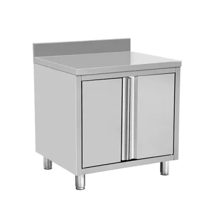 Arbejdsskab i rustfrit stål med kant og hængslet dør