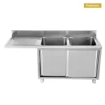 Køkkenvask m. underskab til opvaskemaskine - 2 vask højre - B2000 x D700 x H850 mm - Rustfribord.dk Køkkenvask m. underskab til opvaskemaskine - 2 vask højre - B2000 x D700 x H850 mm