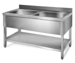 Stålbord med 2 vask til midten - B1200 x D600 x H850 mm - ECO - Rustfribord.dk Stålbord med 2 vask til midten - B1200 x D600 x H850 mm - ECO