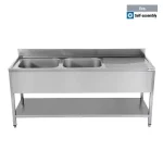 Stålbord med 2 vask til venstre - B2000 x D700 x H850 mm - ECO - Rustfribord.dk Stålbord med 2 vask til venstre - B2000 x D700 x H850 mm - ECO